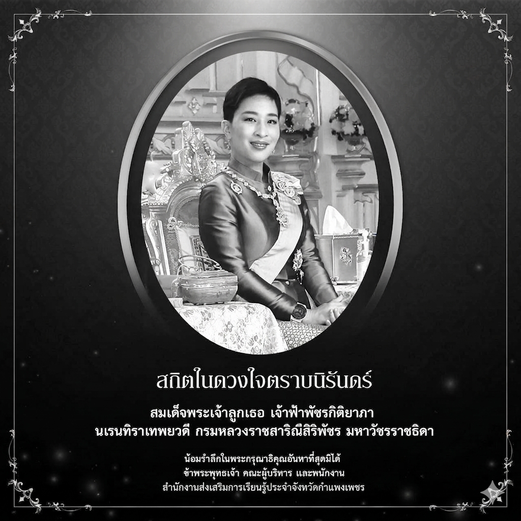 ขอเชิญร่วมลงนามถวายความอาลัย สถิตในดวงใจตราบนิรันดร์  สมเด็จพระเจ้าลูกเธอ เจ้าฟ้าพัชรกิติยาภา 